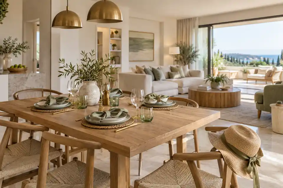 Shared dining table in a welcoming family apartment