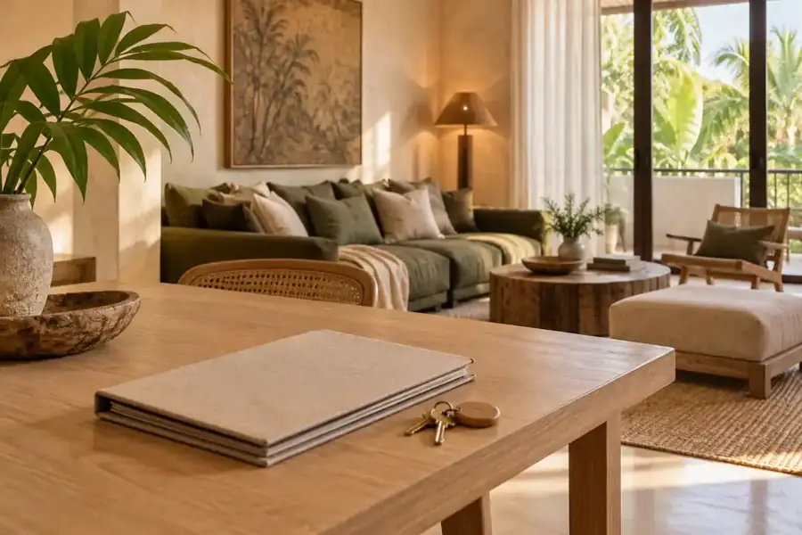 Design inspiration: Document folder and keys on a table in a furnished living room